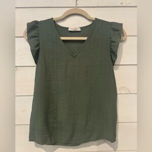 Paper Crane Green Flutter Sleeve Ruffled Blouse